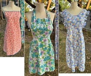 Lotto 3 grembiuli vintage donna feedack floreale fatti a mano completi tasche bavaglino - Foto 1 di 23