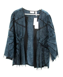 NWT $139 CHICO'S Blazer Open Jacket Women Chico's Size 1 Cutout Chenille Teal - Bild 1 von 22