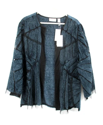 NWT $139 CHICO'S Blazer Open Jacket Women Chico's Size 1 Cutout Chenille Teal - Image 1 of 4