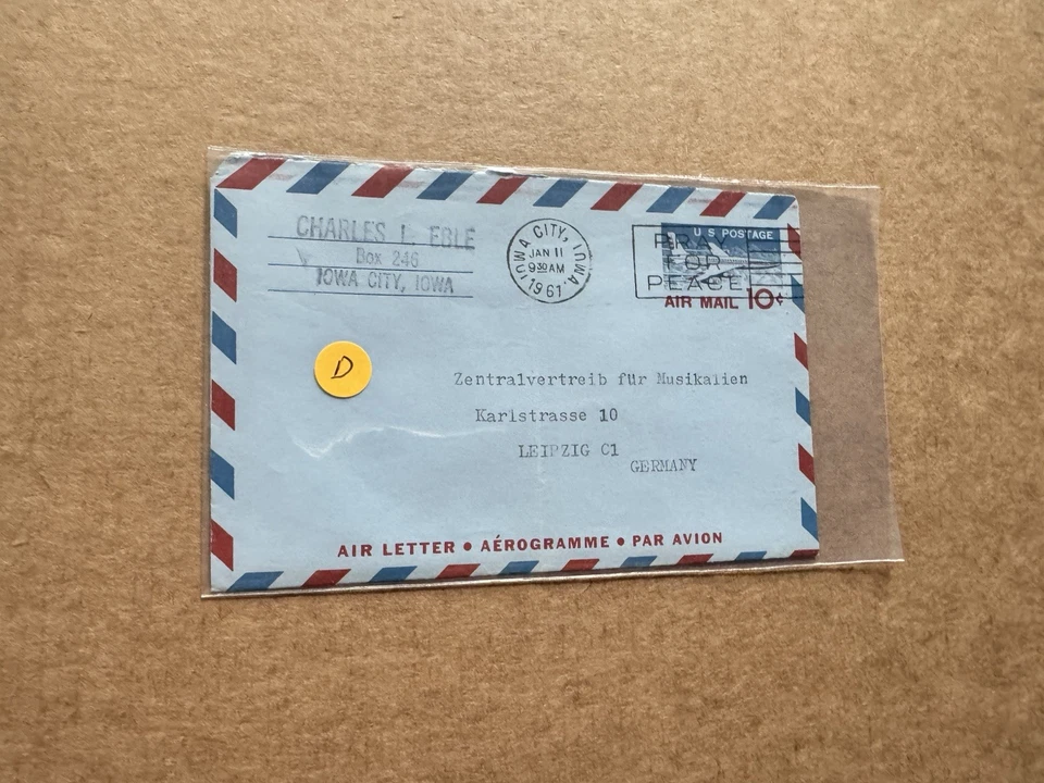 US 1961 Aerogram to Germany #UC32 (D) +Purchase Order Msg +In German +Commercial - Image 1 of 1