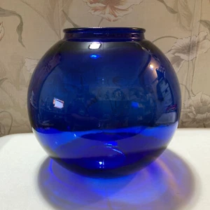 Large Vintage Cobalt Blue Glass Globe Ball Vase - Measures 10" by 10" - Picture 1 of 5