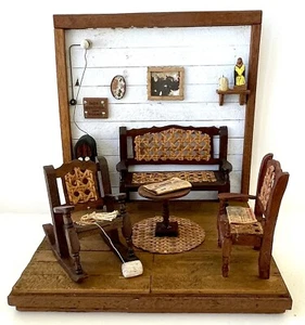 Edwin Baez Handwerker Wohnzimmer Szene Volkskunst Holz handgefertigt Diorama Puerto Rico - Bild 1 von 7
