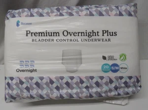 Because Premium Overnight Plus Bladder Control Underwear S/M White 20 Count - Picture 1 of 4