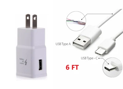 Fast Wall Charger + 6FT Type-C CABLE for Original Samsung Galaxy A10E A10e White - Image 1 of 3