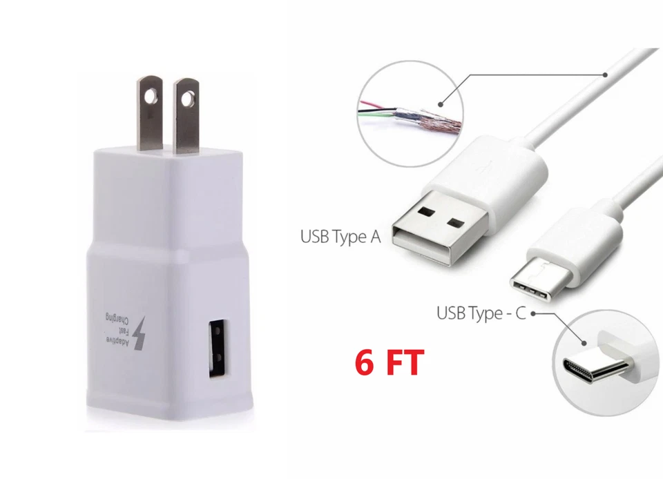 Fast Wall Charger + 6FT Type-C CABLE for Original Samsung Galaxy A10E A10e White - Image 1 of 3