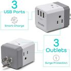 Aduro Outlet 3 Extender with 3 USB Charger Surge Protector Wall Plug Expander