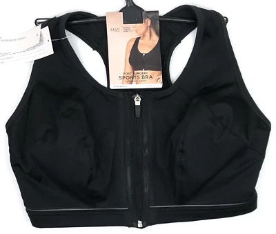 M&S Extra High Impact Post Surgery Zip Sports Bra Various Sizes BLACK  BNWT - Image 1 of 4