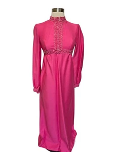 1960 Vintage Maxi Dress Hot Pink Size 6 Long Sleeve by Giuseppe - Picture 1 of 10
