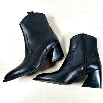 Emanuele Crasto ITALY Western Boots Black Genuine Leather sz 37 US 6.5 NEW - Image 1 of 4