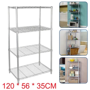 4 Tier Silver Metal Storage Rack Shelving Wire Shelf Kitchen Office Unit Stand - Picture 1 of 11