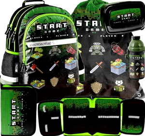 Pixel Game Schulrucksack Rucksack Schulranzen Federtasche Turnbeutel Set 5 Teile - Bild 1 von 9