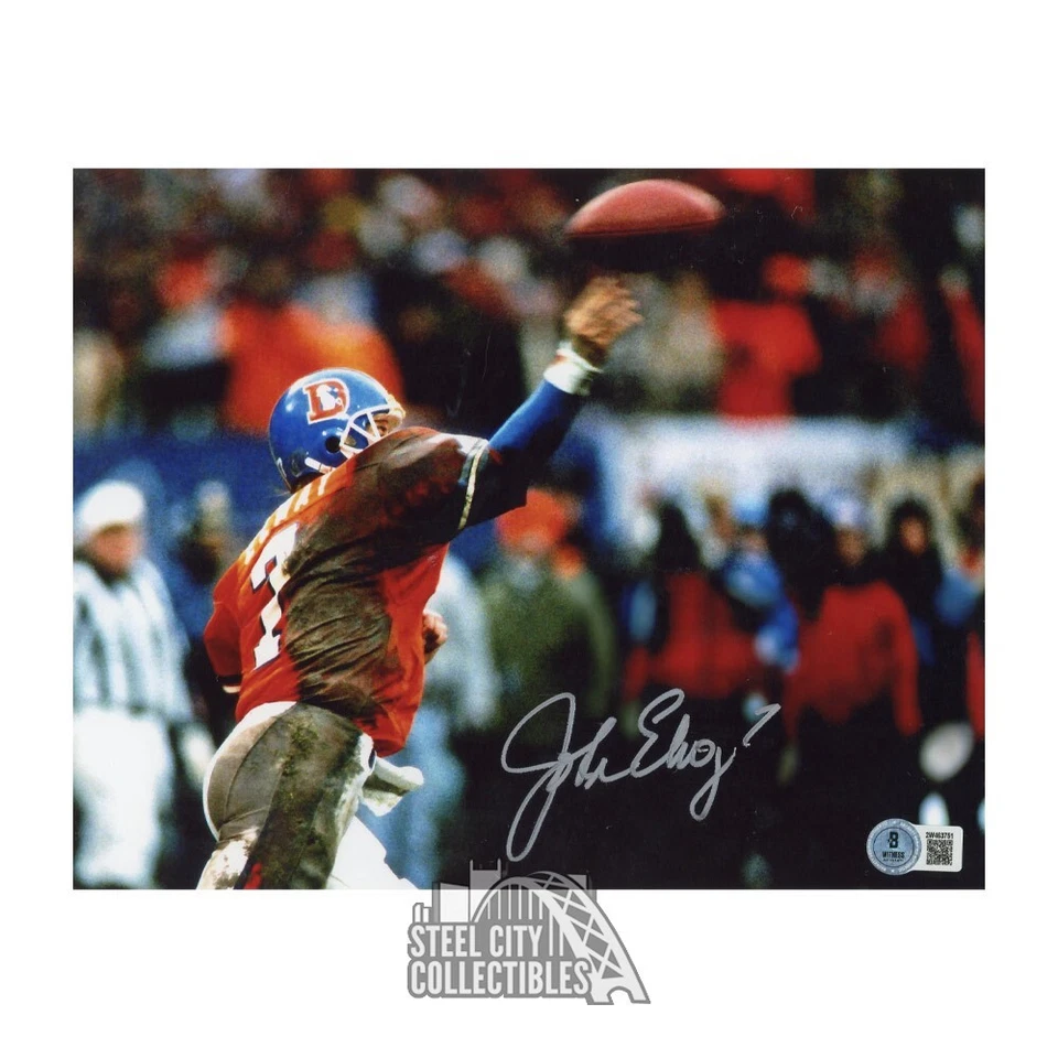 Foto de fútbol americano autografiada por John Elway Denver 8x10 - BAS (camiseta fangosa) Foto 1 de 1