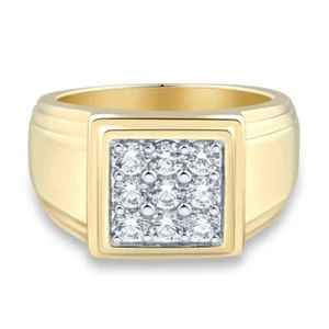 1.50 Ct Round Lab Created Diamond Anniversary Men's Ring 14K Yellow Gold Plated - Picture 1 of 6