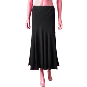 Vintage 2000s 16 Silk Skirt Midi Black Chiffon Criss-Cross Stitching Fully Lined - Picture 1 of 8