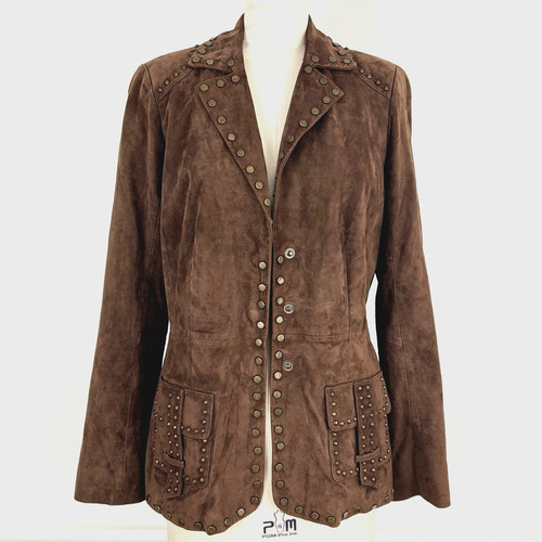 UNDERCOVER Giacca vintage Y2K anni 90 VS Vakko marrone cioccolato scamosciato pelle di capra borchie piccola