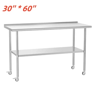 Stainless Steel Kitchen Restaurant Work Prep Table w/ Backsplash & Casters NSF - Picture 1 of 64