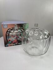 Vintage Anchor Hocking Pumpkin Jar Candy Cookie Clear Glass with Lid 7.5” Tall