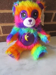 Build A Bear Fluffy Rainbow Panda Bear 9" Plush+ Banana Charm Necklace Tags - Picture 1 of 5