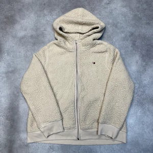 Tommy Hilfiger Fleece Womens Large Y2K Full Zip Hoodie Teddy Soft Jacket, Beige - Picture 1 of 10