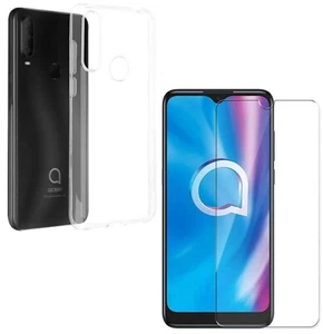 For ALCATEL 1S 2020 TEMPERED GLASS SCREEN PROTECTOR + CLEAR SILICONE TPU CASE - Picture 1 of 12