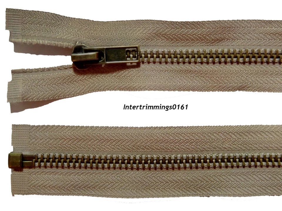 "CREMALLERA, BEIGE, DIENTES DE LATÓN ANTIGUOS, EXTREMO ABIERTO, NO 5, TALLAS 24"" A 36""