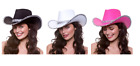 Texan Cowgirl Pink White or Black Sequins Cowboy Hat Hen Party Concert Accessory