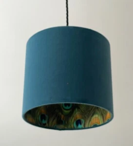Pantalla de tambor de pluma de pavo real de terciopelo azul verdoso - Imagen 1 de 11