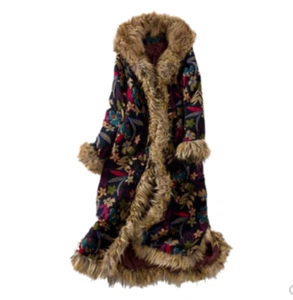 Women's Floral Bohemian Faux Fur Parka Thicken Hooded Coat Cotton-padded Jacket - Picture 1 of 8