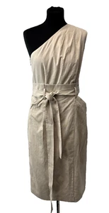Reiss Women's Tayla One Shoulder Midi Dress Beige Size UK 10-NEW - Picture 1 of 15