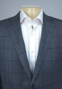 Peter Millar Crown Herren L Windowpane Wolle 2 Knopf Sport Sakko Blazer grau blau - Bild 1 von 10
