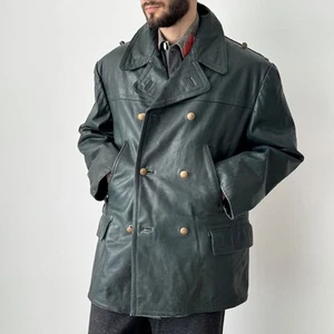 50s Vintage Post WW2 Era German Dispatch Riders Double Breasted Leather Jacket - Picture 1 of 13