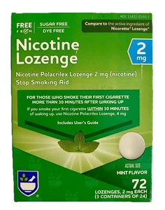 NEW! Nicotine Lozenges 2mg MINT Flavor 72 count (3 X 24ct Bottles) EXP:11/25 + - Picture 1 of 3