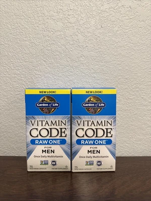 Lot of 2. Garden of Life Vitamin Code Raw One Multivitamin for Men - 75 Capsules - Image 1 of 2