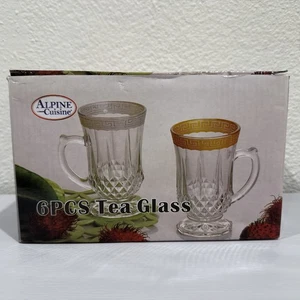 Juego de té de vidrio de calidad Alpine Cuisine [6 piezas]. Borde dorado nuevo en caja. - Imagen 1 de 3