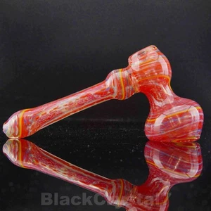 6 inch Handmade Thick Red Hammer Marble Bubbler Tobacco Smoking Bowl Glass Pipes - Picture 1 of 4