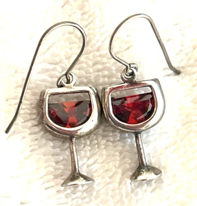 PENDIENTES De Colección NAPA VALLEY CABERNET WINE Plata Esterlina Vidrio - Imagen 1 de 5