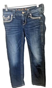 Rock Revival Yara Crop Capri Jeans Juniors Size 23 Embellished Rhinestone Denim - Picture 1 of 6