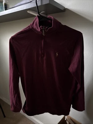 Polo Ralph Lauren Sweater Kids Large Burgundy 1/4 Zip Pullover Preppy Layer Boys - Image 1 of 4