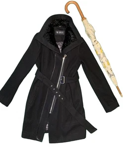 Guess Los Angeles Women Black Wool Blend 3/4 Length Size Small - Clean - Picture 1 of 10