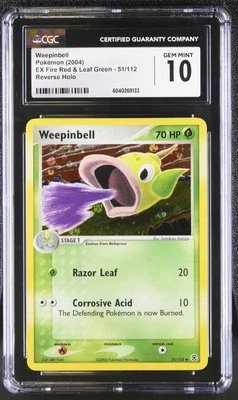 CGC 10 Weepinbell EX Fire Red & Leaf Green 51/112 Reverse Holo Pokemon Card - Image 1 of 2