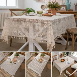White Crochet Hollow Tablecloth Table Cloth Cover Dinner Room Kitchen Home Decor - Picture 1 of 45