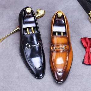 British Style Slip On Loafers Casual Business Formal Dress Shoes Real Leather sz - Picture 1 of 21