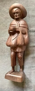 12” Vintage Hand Carved Solid Wood Folk Art Statue Old Man Humble Peasant - Picture 1 of 8