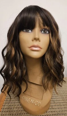 SUPER CUTE NEW BROWN WIG WITH HIGHLIGHTS WAVY & BANGS WIG - Image 1 of 4