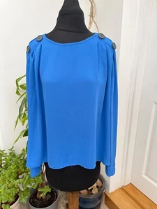 STRADIVARIUS Blouse Top UK Medium 10 12 Blue Long Sleeve Loose Fit Smart Casual - Picture 1 of 7