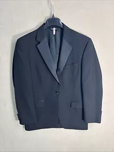 Jos A Bank smoking uomo 39R 1 bottone nero smoking formale raso risvolto 100% lana - Foto 1 di 15