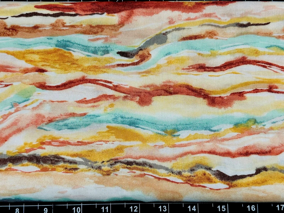 Tina Scrap 9"x21" Horizon Landscape Mountains Lines Painted Canyon FABRIC COTTON - Image 1 of 1