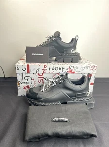 Dolce & Gabbana Black Leather and Rubber Super King Low Top Sneakers Size 8.5 - Picture 1 of 24