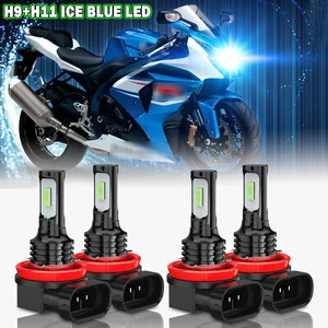 4x H9+H11 Combo LED Motorcycle Headlight High Low Beam Conversion Bulbs Ice Blue - Picture 1 of 13