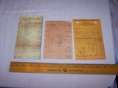 3 facturas vintage 1958 y 1960 MEADOW GOLD HELADO PARIS ILLINOIS Foto 1 de 4